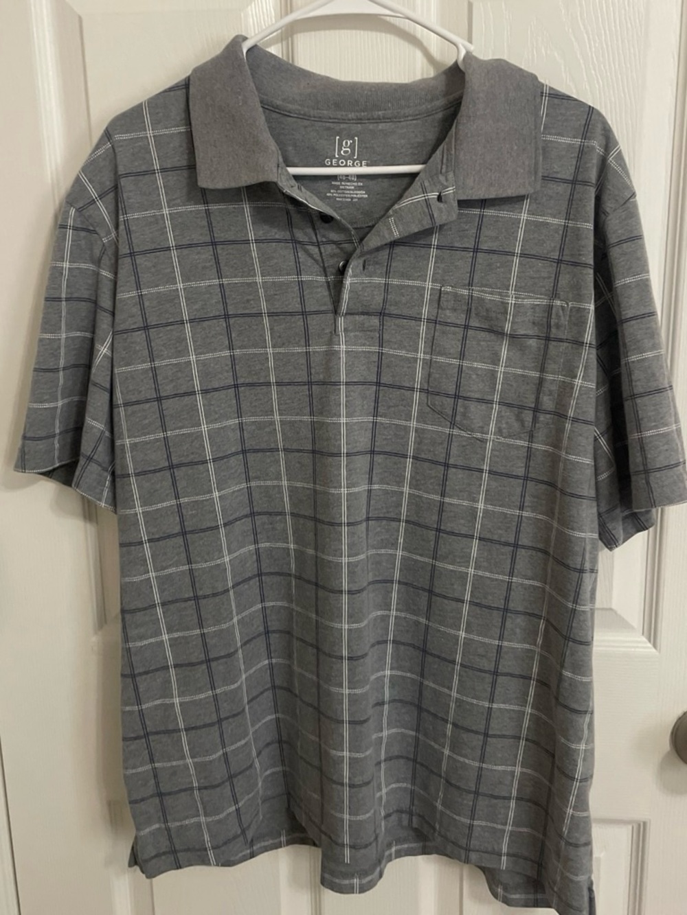 George Men's Gray Plaid Polo with Dark Windowpane